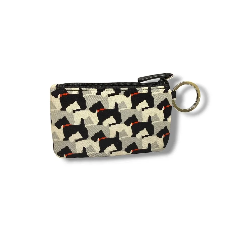 Vera Bradley Scottie Dog Zip ID Case Coin Purse Keychain Wallet Black White‎
